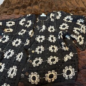 POL Black and White Crochet Sweater